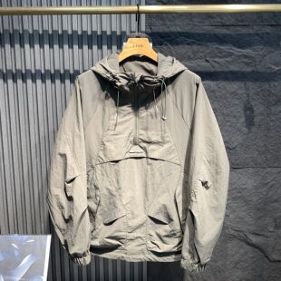 2026春新款 连帽百搭夹克半拉链休闲套头日系潮流宽松外套 男式