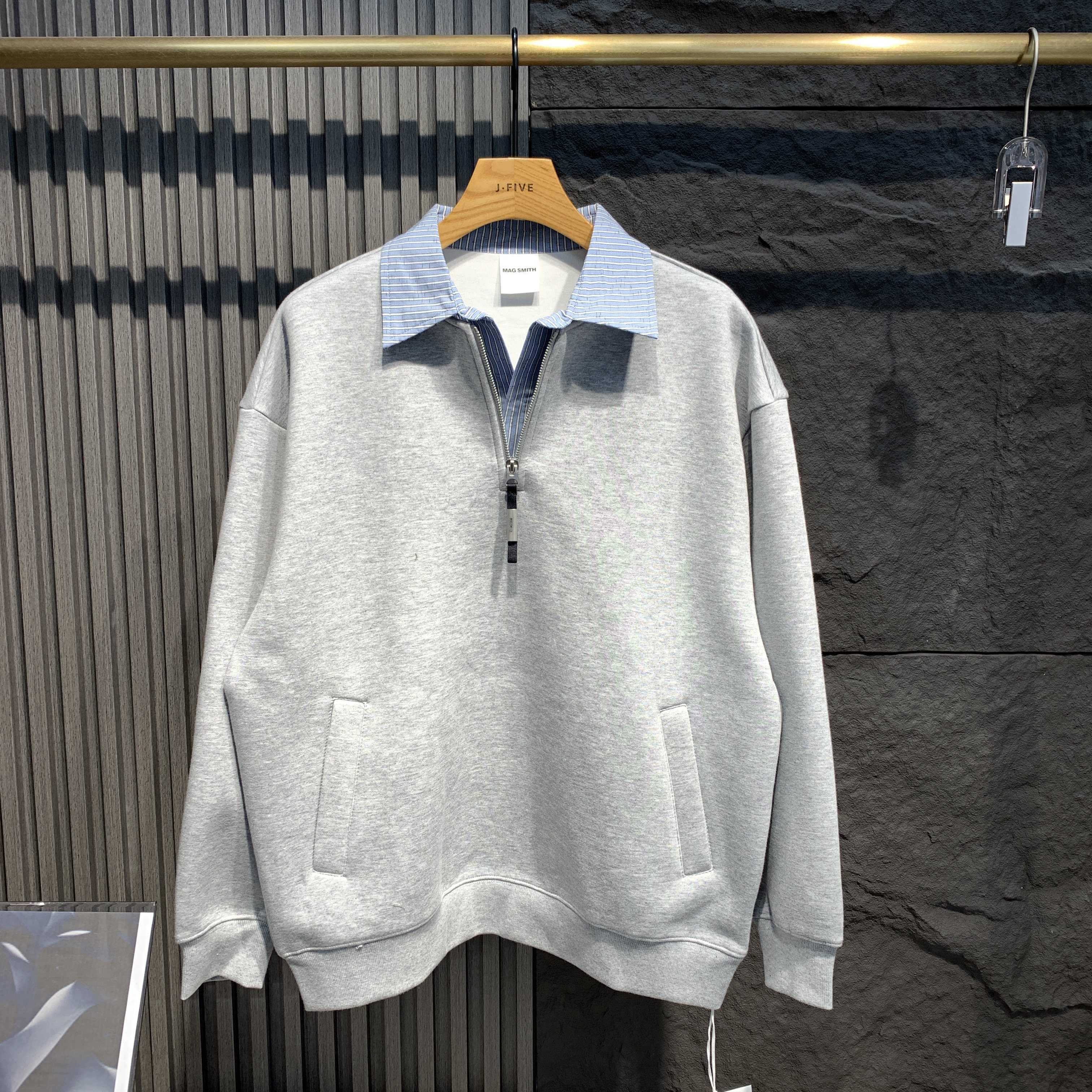 2026春季新款衬衫领半拉链卫衣男韩版潮流拼接假两件痞帅套头外套,男装,卫衣,淘宝优惠券,粉丝福利购,淘宝优惠卷