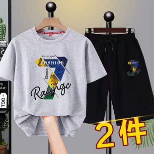 胖男童套装夏装洋气儿童网红衣服中大童男装运动短袖t恤两件套潮9