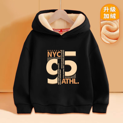 男童卫衣加绒秋冬款2024新款儿童加厚大童连帽上衣男孩童装秋冬款