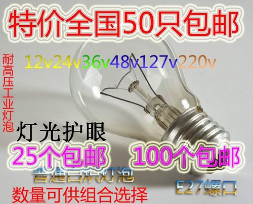 耐高温普通电灯老式白炽灯泡钨丝24v36v48v110v养殖取暖船舶220VE