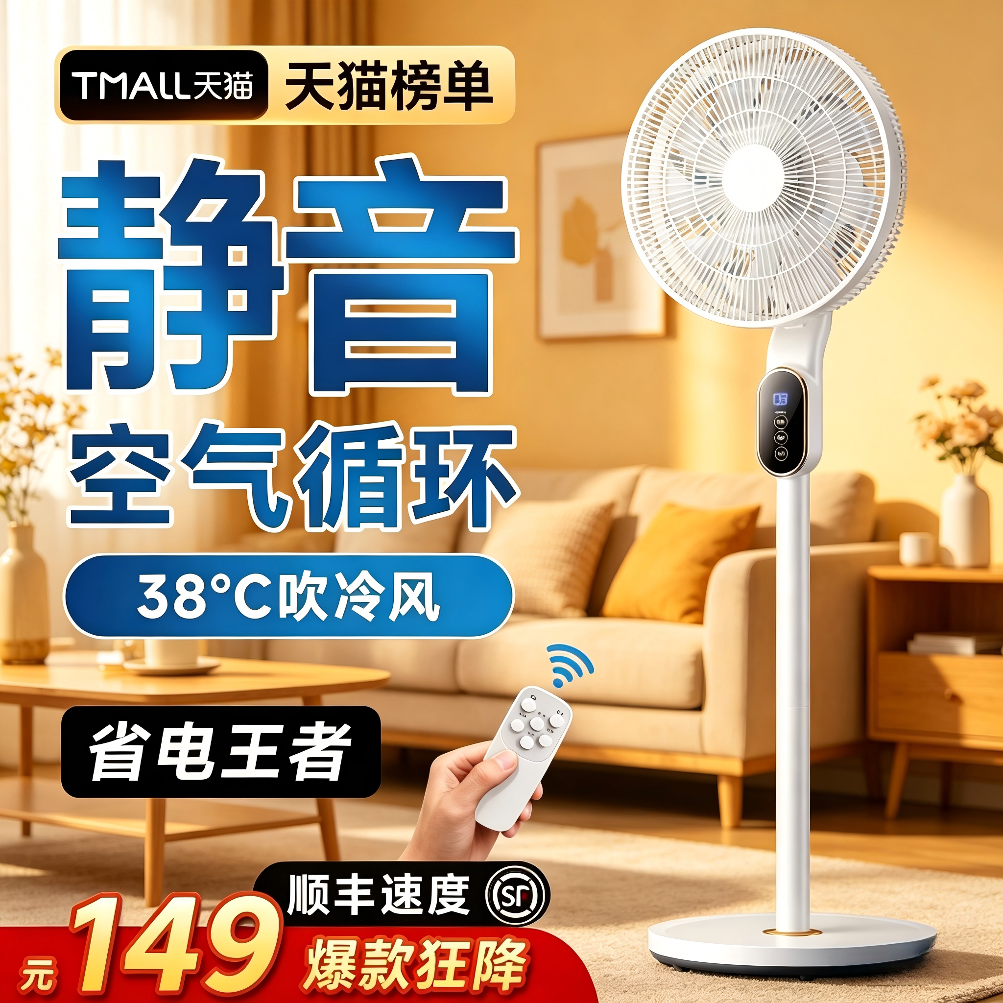 电风扇落地扇立式空气循环扇家用制冷空调扇移动语音遥控超大风力宿舍卧室静音2026新款办公室正品节能省电