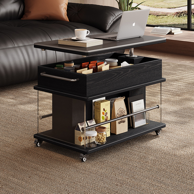 美柏可移动茶几升降高级茶几沙发边几客厅家用中古边几推车置物架