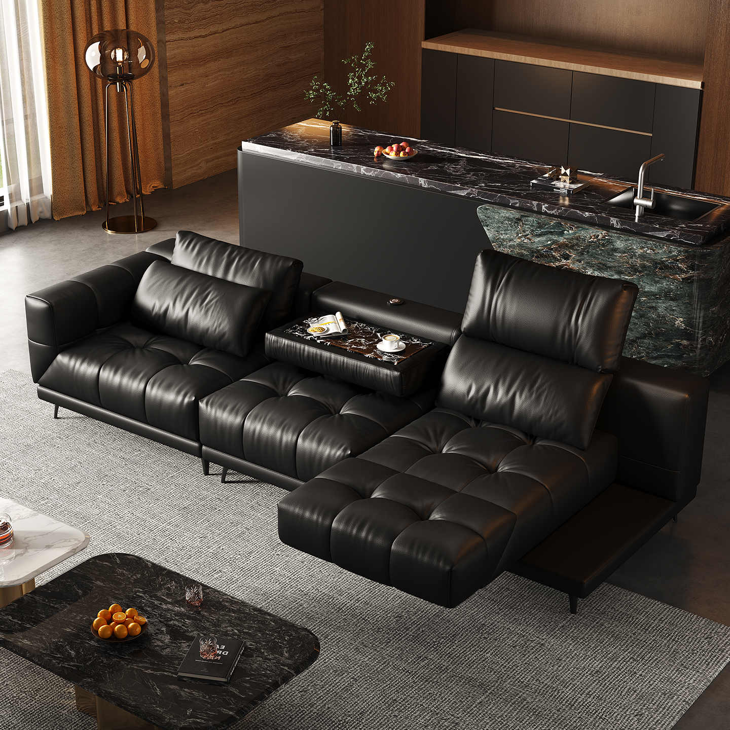 灵动岛万象沙发意式极简轻奢沙发头层牛皮可调节多功能沙发