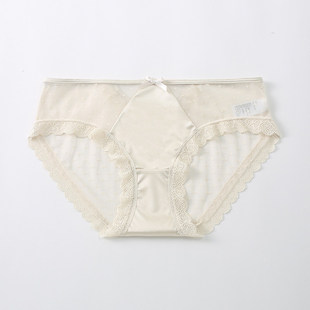 GIRL品牌香槟色波点网纱蕾丝中腰包臀少女三角内裤 5条99元 HONEY