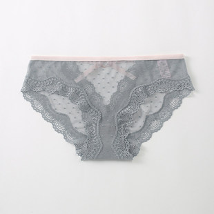 女 GIRL品牌灰色拼色蕾丝半包臀网纱低腰三角内裤 5条99元 HONEY