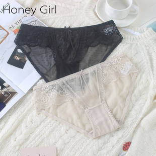 蕾丝内裤 GIRL品牌简约时尚 HONEY 性感轻奢棉裆三角裤 5条99元