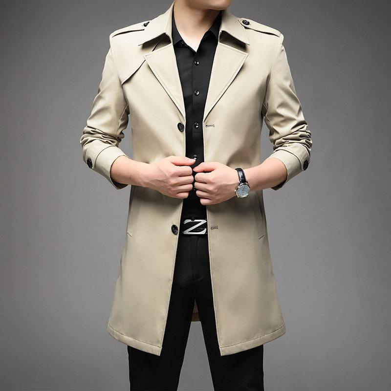 MENS AUTUMN AND WINTER MID-LENGTH TRENCH COAT PLUS SIZE HIGH-END YOUTH PILE COAT BUSINESS CASUAL HANDSOME COAT