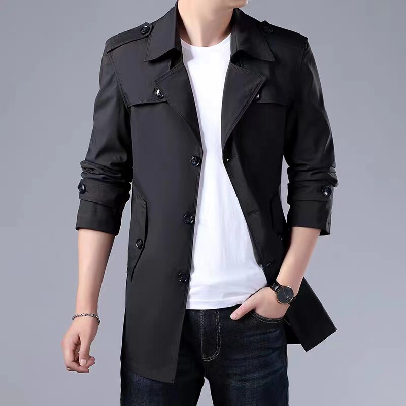 MENS AUTUMN AND WINTER MID-LENGTH TRENCH COAT PLUS SIZE HIGH-END YOUTH PILE COAT BUSINESS CASUAL HANDSOME COAT