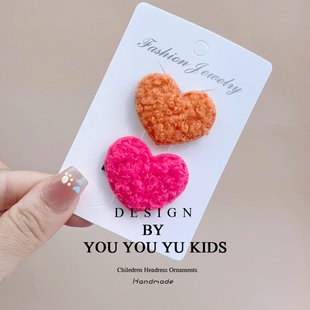 泰迪绒爱心发夹婴儿发夹爱心汗毛夹胎毛夹小月龄头饰卡子宝宝发饰