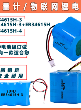 SUNJ双洎物联网智能水表流量计电池ER34615H-3+ER34615H/ER34615H -3/ER34615-4 3.6V锂电池组