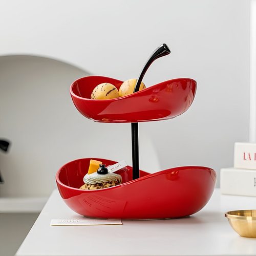 创意艺术设计感樱桃多层水果盘高颜值精致零食盘乔迁新居陶瓷摆件