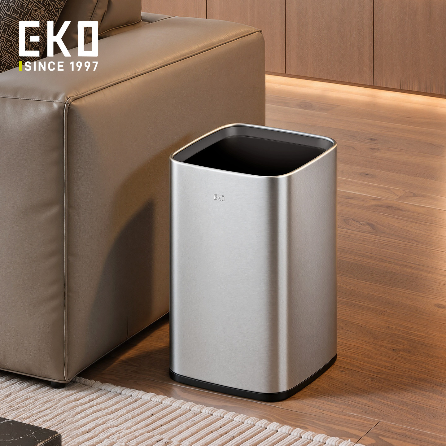 EKO不锈钢无盖垃圾桶家用厨房客厅卫生间开口收纳桶