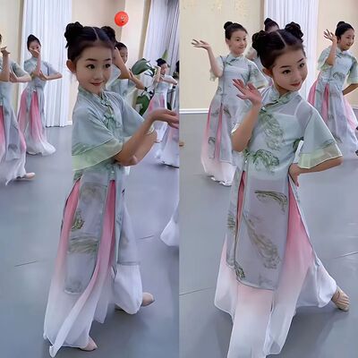 儿童古典舞旗袍冠玉练功服扇子舞
