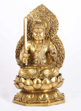 不动明王供奉守护神佛像纯黄铜