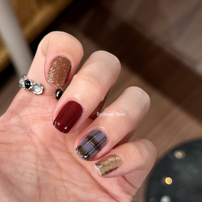 BYZHENZI STORE 【水星记】格子猫眼显白高级美甲贴纸甲油膜