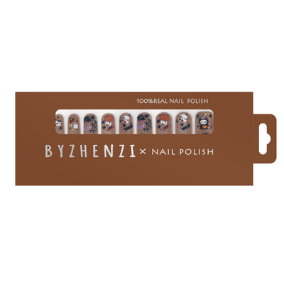 BYZHENZI STORE【坏凯t】万圣节可爱猫咪猫眼茶色美甲穿戴甲油膜
