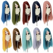 BJD娃娃用假发 柔软丝长直发全头套 346分长刘海毛胚发可手改假毛