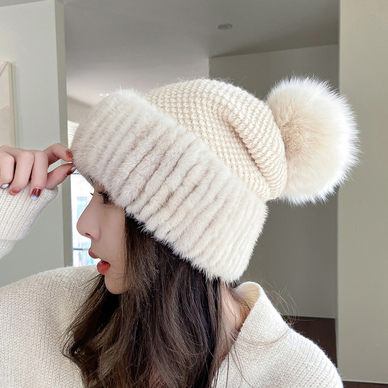 水貂貂毛皮草百搭毛球保暖可爱护耳帽针织帽女冬季毛线帽子,服饰配件/皮带/帽子/围巾,帽子,淘宝优惠券,粉丝福利购,淘宝优惠卷