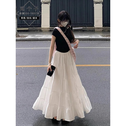 白色半身裙女夏季新款设计感高个子小众a字高腰显瘦中长款蛋糕裙
