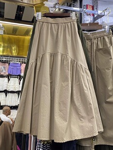 松紧腰a字半身中长裙ins 2026年新款 韩版 设计感褶皱拼接裙子女夏季