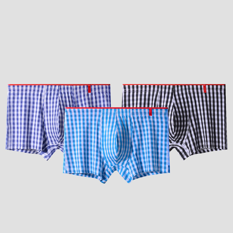潮牌内裤男士纯棉夏季透气平角裤男生中腰舒适格子运动四角短裤头