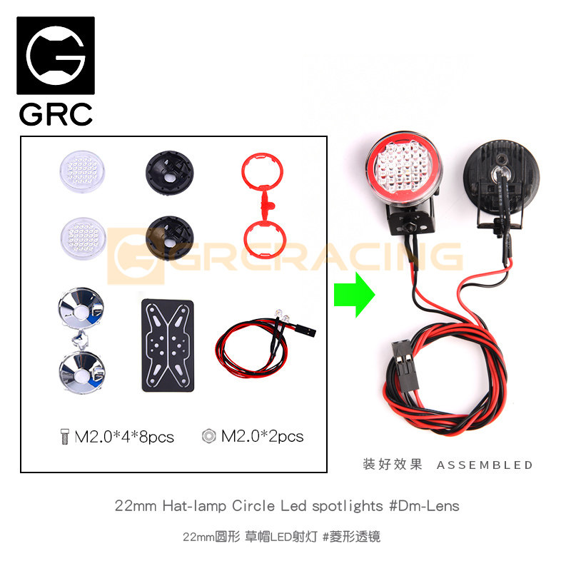 GRC 1|10 시뮬레이션된 등반 22MM 원형 스포트라이트 프로 밝은 LED|밀짚모자 헤드라이트 G157GP|GS