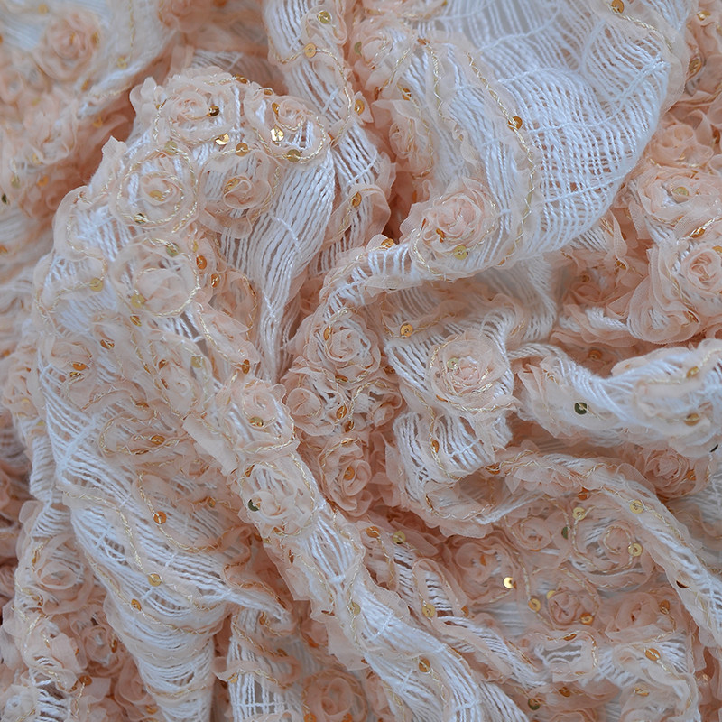立体玫瑰刺绣日韩新服装亮片花卉镂空刺绣DIY手工制作蕾丝布料