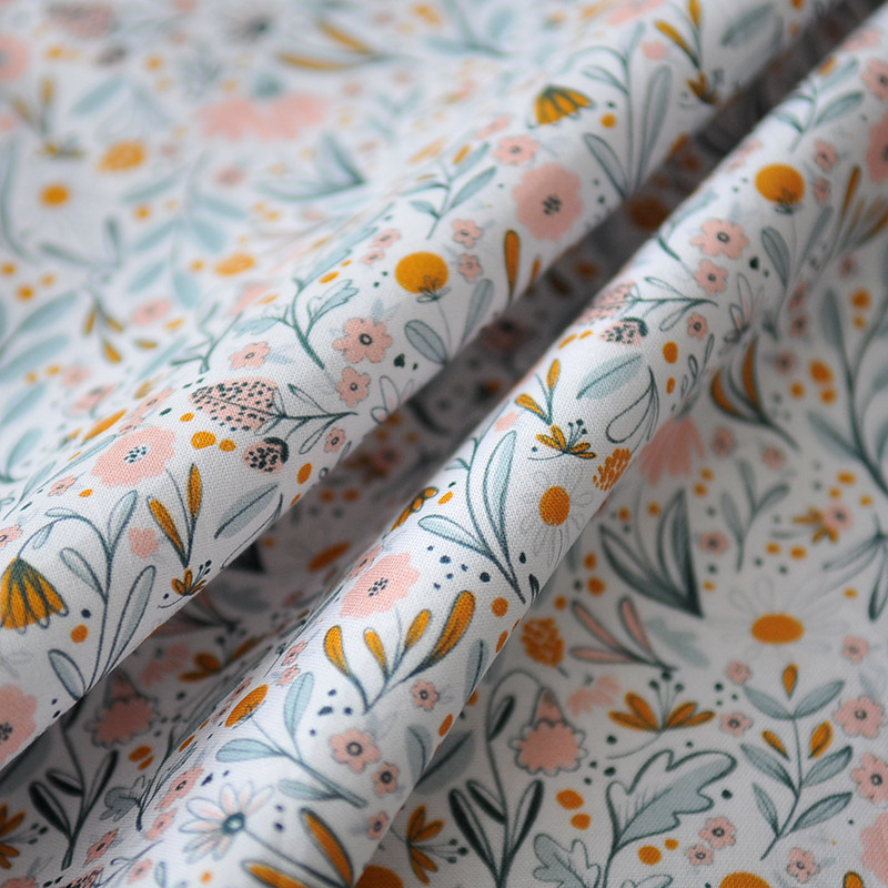 咖色小花 日系小清新纯棉印花花卉面料DIY手工材料辅料服装布料