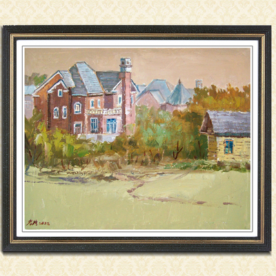 油画纯手绘风景写实抽象原创印象派美院客厅装饰画《乡村新貌》