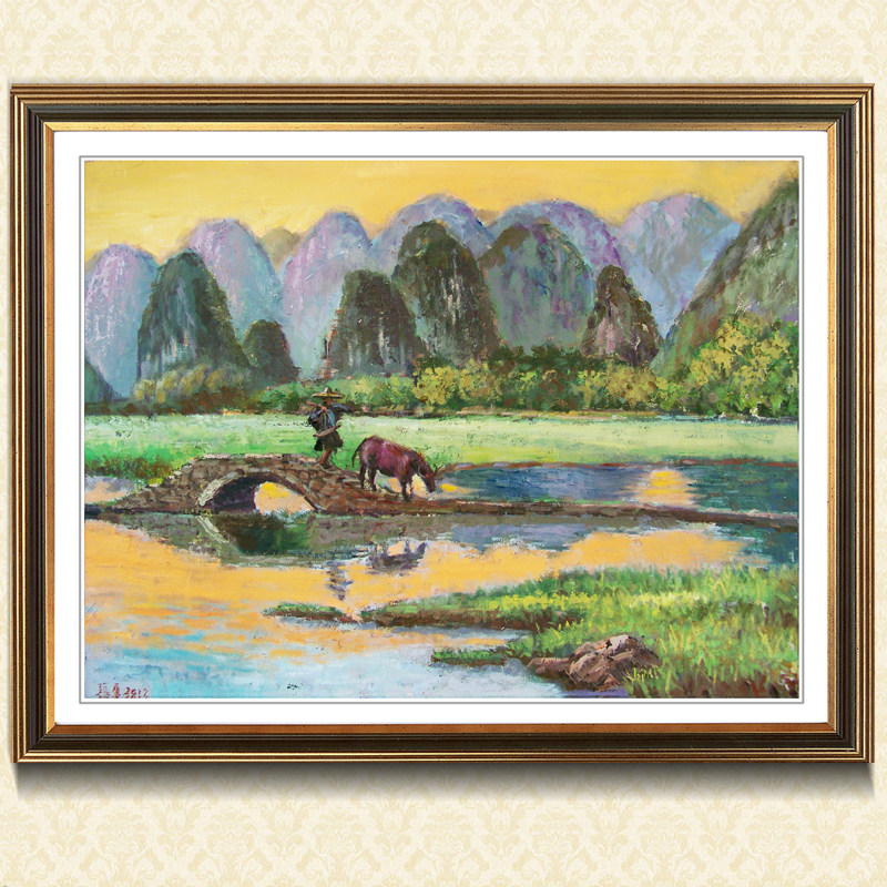 油画手绘风景写实静物原创印象派客厅装饰画写生《广西风情》