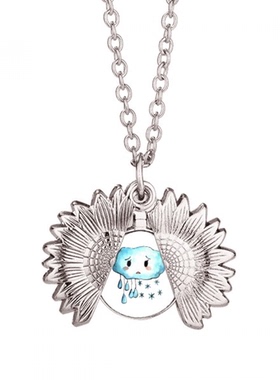 水彩雨天云朵 向日葵项链吊坠时尚饰品