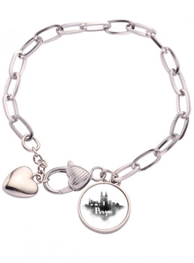 捷克布拉格地标水墨城市 桃心型链手镯珠宝时尚饰品