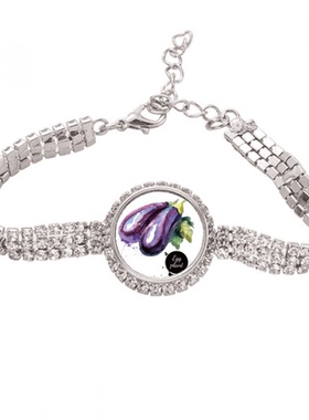 茄子蔬菜美味健康水彩画 手链手镯镶嵌钻首饰饰品礼物