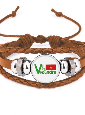 越南国旗红绿色图案 手链腕带皮革首饰装饰品