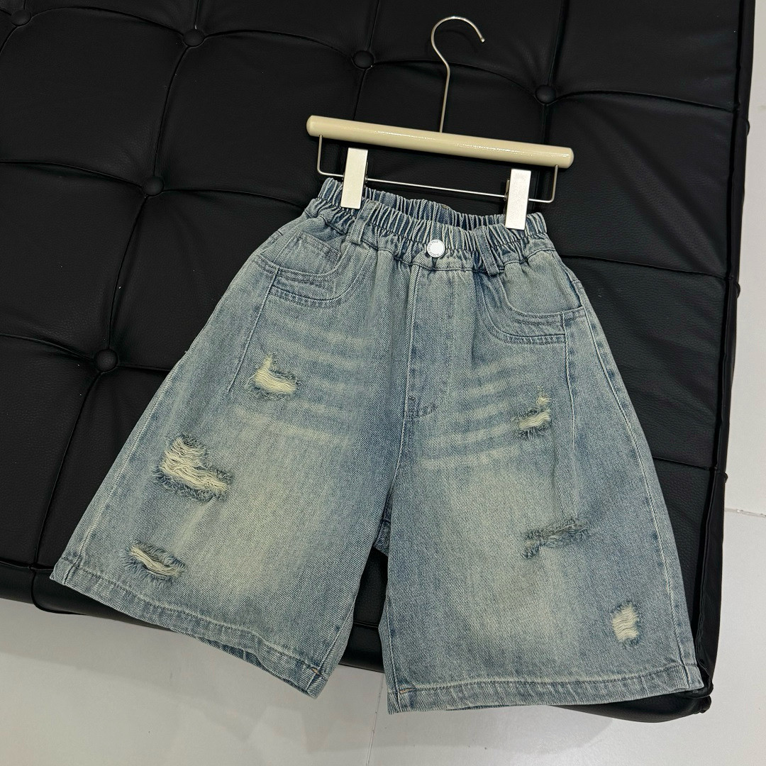 男童破洞牛仔中裤2026夏装儿童宽松水洗薄软五分裤短裤直筒裤潮