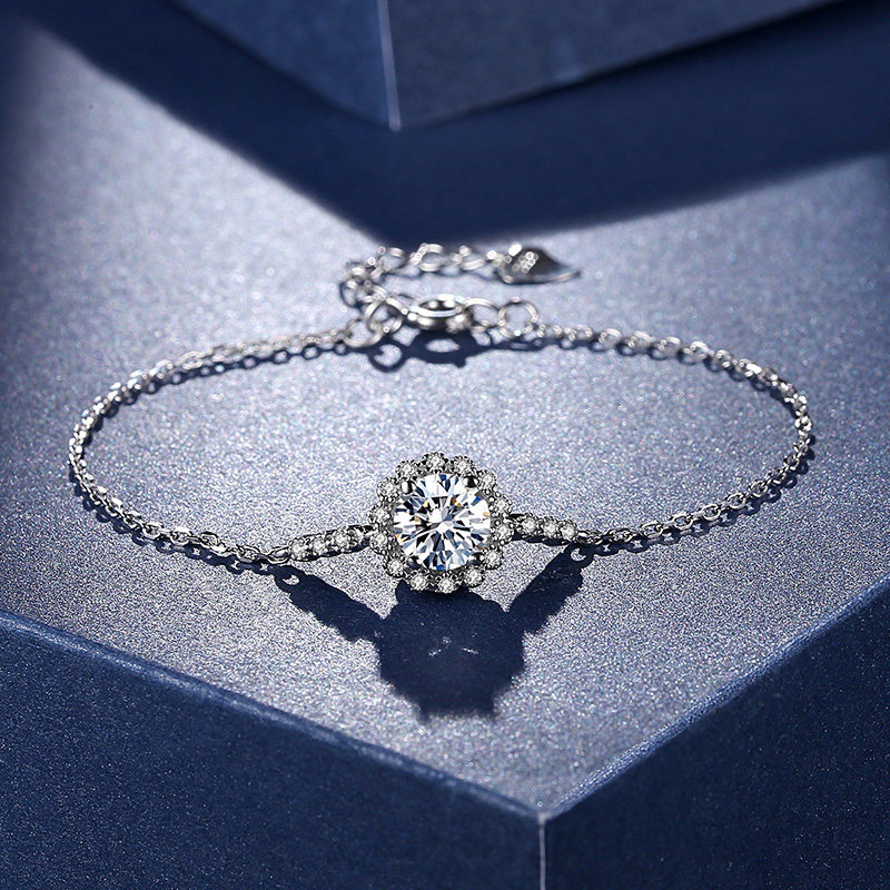 诗美洛D色莫桑石纯银太阳花手链女ins风学生情侣告白礼物简约手饰