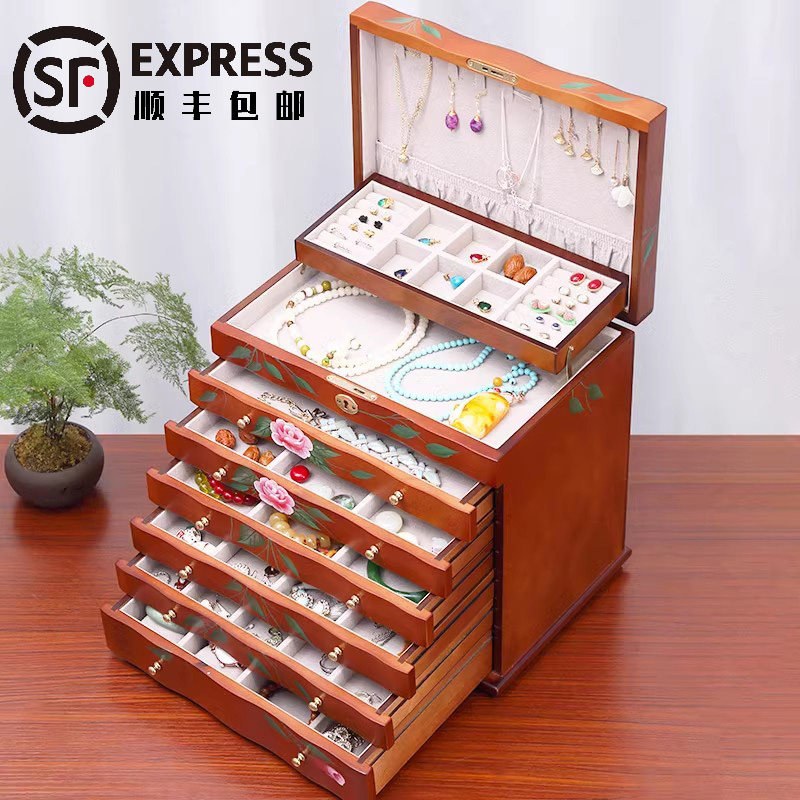 首饰盒曲面高档精致大容量全锁手镯首饰手饰收纳盒2025新款,收纳整理,首饰盒,淘宝优惠券,粉丝福利购,淘宝优惠卷