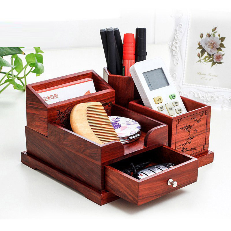 创意办公用品笔筒实木制多功能桌面文具文件书桌杂物收纳盒置物架