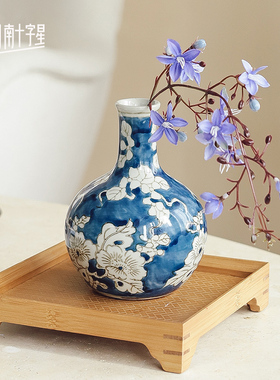 覆古青花瓷新中式陶瓷小花瓶桌面摆件客厅插花装饰品宋氏美学摆件