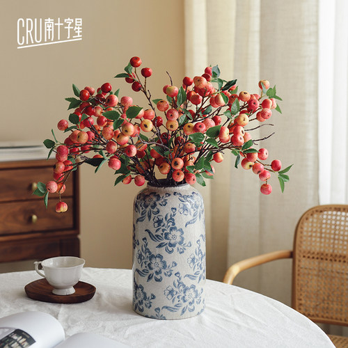 轻奢高端小苹果仿真花果实插花浆果枝假花干花花束客厅摆仿真绿植