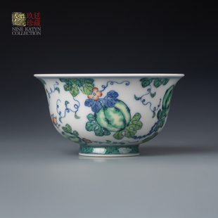 景德镇陶瓷茶杯纯手工手绘青花斗彩瓜瓞压手杯主人杯单个高端茶具