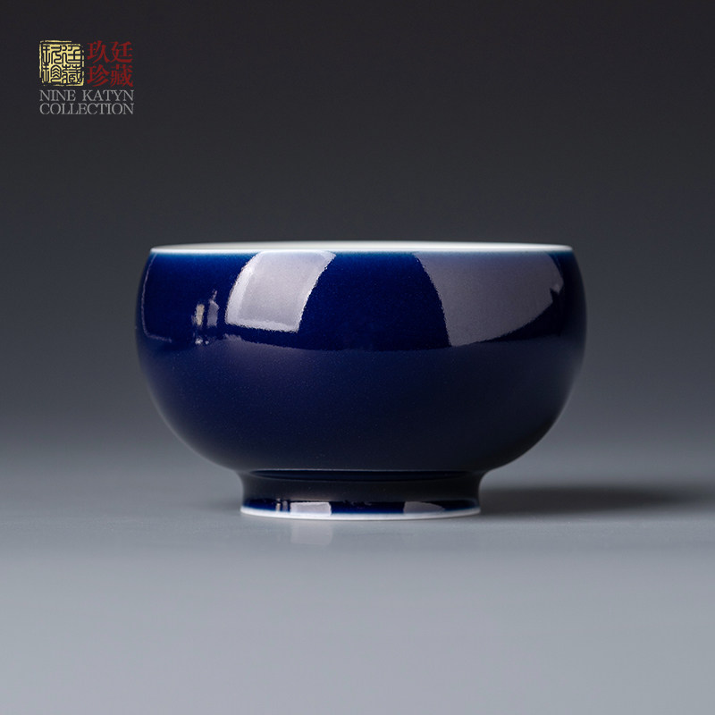 景德镇手工陶瓷茶杯霁蓝釉主人杯单杯男士个人禅定杯功夫茶具送礼