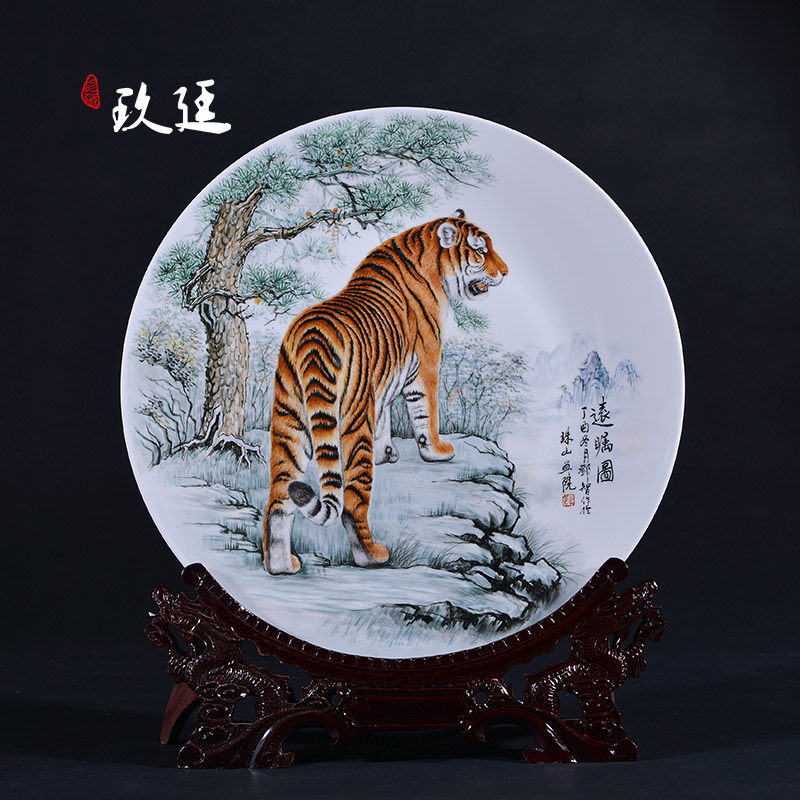 景德镇手绘陶瓷中式摆件盘子装饰 省工老师手工十二生肖瓷盘40cm