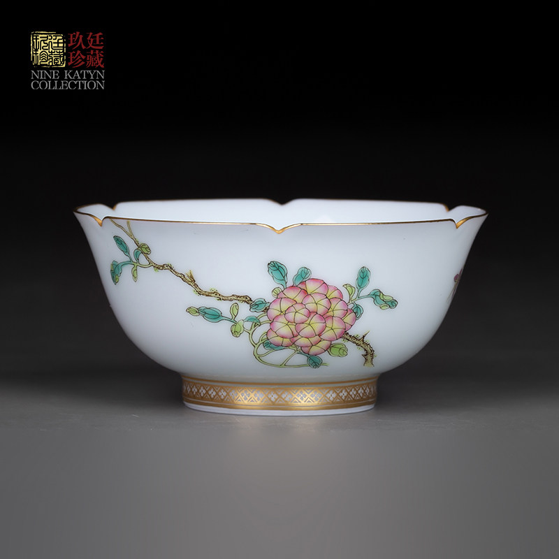 手绘珐琅彩功夫茶具陶瓷单杯景德镇手工描金葵口茶杯高档主人杯
