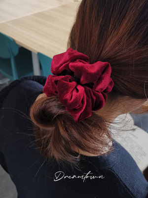 dreamtown浪漫复古酒红丝绒发绳