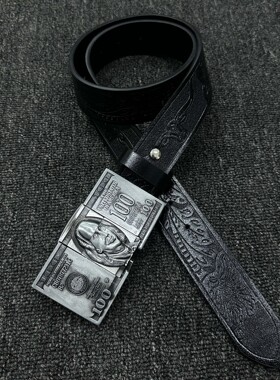 美式钞票金属重工雕花耐用腰带
