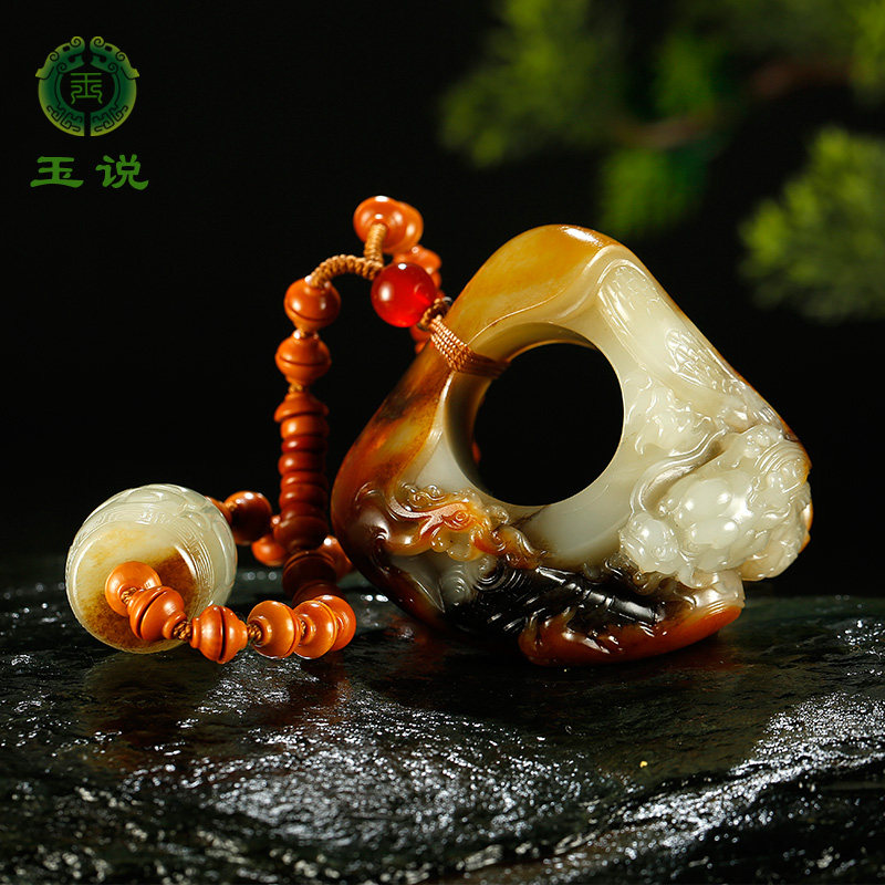 玉说和田玉扳指男款洒金皮玉石把玩件富贵玉扳指玉手饰附证书HPF