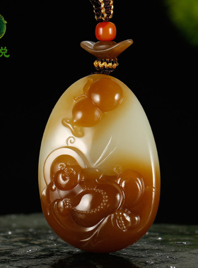 玉说和田玉佛公吊坠女款玉坠老红糖青白玉葫芦弥勒笑佛玉挂件SZY