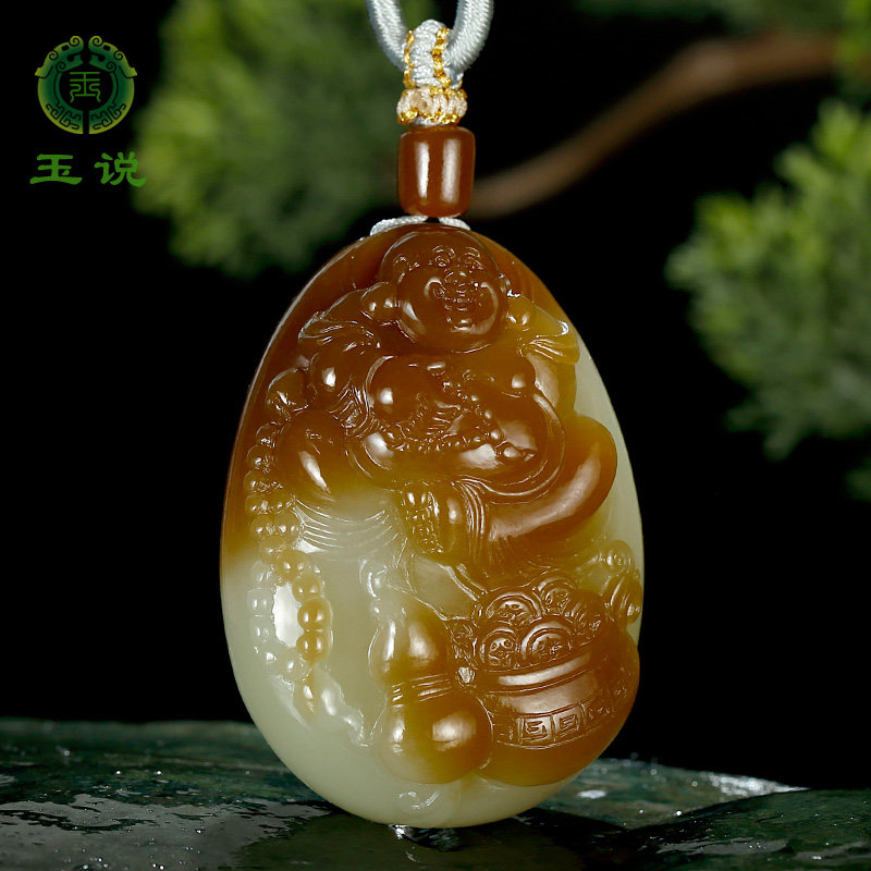 玉说【福禄宝聚】和田玉佛公吊坠女款玉坠且末糖青白玉葫芦佛挂件